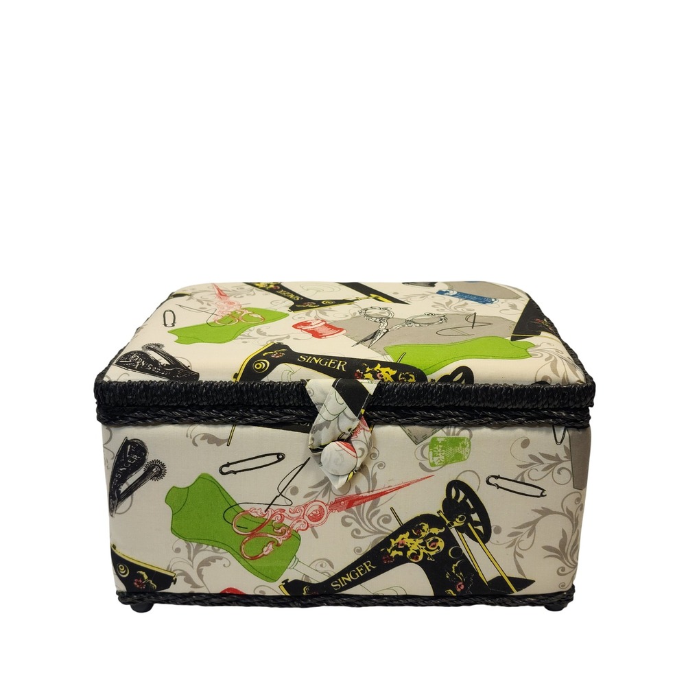 Singer Vintage Style Sewing Basket Craft Storage Box with Tomato Pincushions New